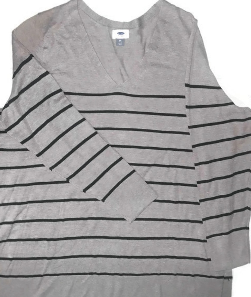 Old Navy grey black stripes v neck long sleeve XXL